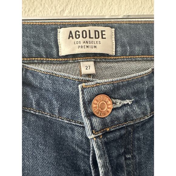 AGOLDE 27 High Rise Straight Crop Raw Hem Button Fly Denim Jeans Stretch EUC - Picture 8 of 11